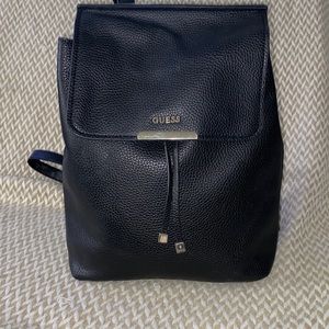 Guess Varsity Pop Backpack Handbag Black Pebbled Vegan Leather Medium Silver